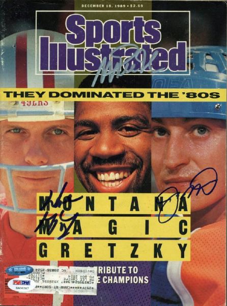 Wayne Gretzky, Joe Montana & Magic Johnson Signed Sports Illustrated (PSA/DNA) 