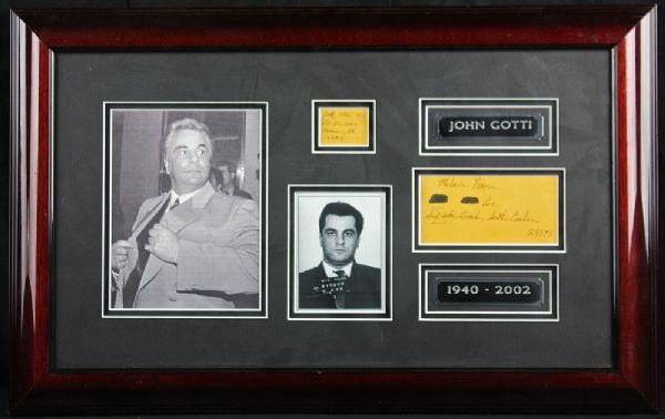 John Gotti Signed Envelope Panel in Custom Framed Display (PSA/DNA)