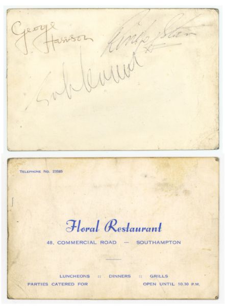 The Beatles: John Lennon, George Harrison & Ringo Starr Signed Business Card (Epperson/REAL & Tracks)