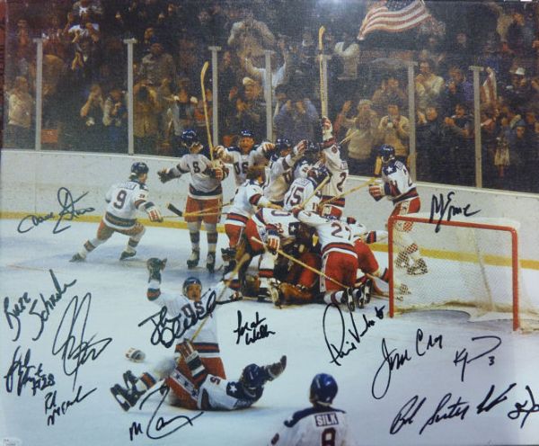 1980 US Hockey "Miracle on Ice" Signed 20" x 24" Canvas Print w/15 Sigs (JSA)