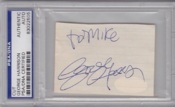 The Beatles: George Harrison Signed & Inscribed Autograph Slip (PSA/DNA Encapsulated)