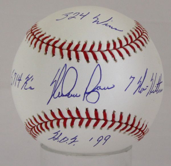 Nolan Ryan Signed OML Baseball with 4 Handwritten Career Stats (Ryan Holo)