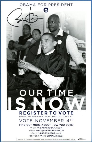 Barack Obama Rare Signed 10.75" x 16.75" 2008 Campaign Poster (JSA)