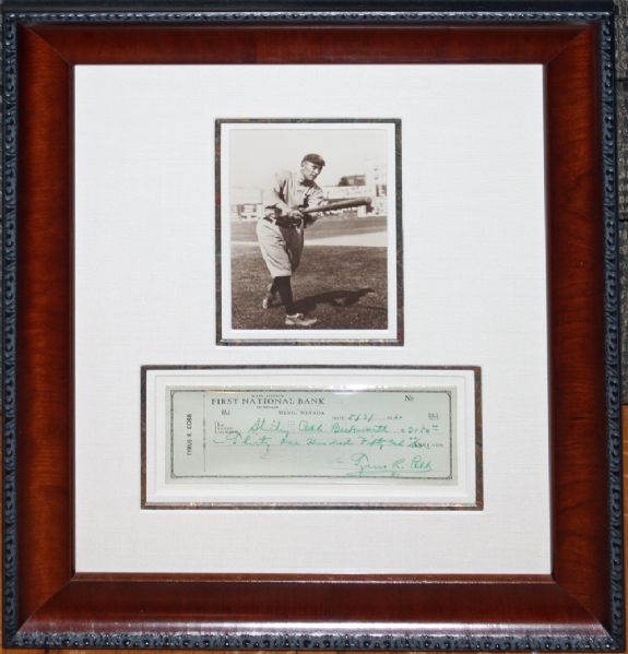 Ty Cobb Handwritten & Signed Bank Check in Custom Framed Display (PSA/DNA)