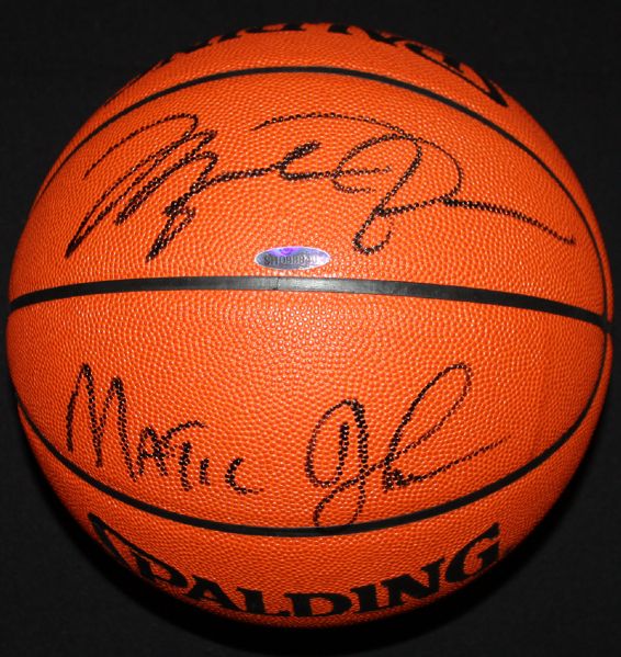 Michael Jordan & Magic Johnson Superb Dual Signed Spalding NBA Leather Basketball (UDA)
