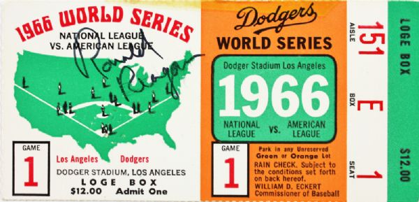 Ronald Reagan Signed 1966 World Series Ticket Stub (JSA)