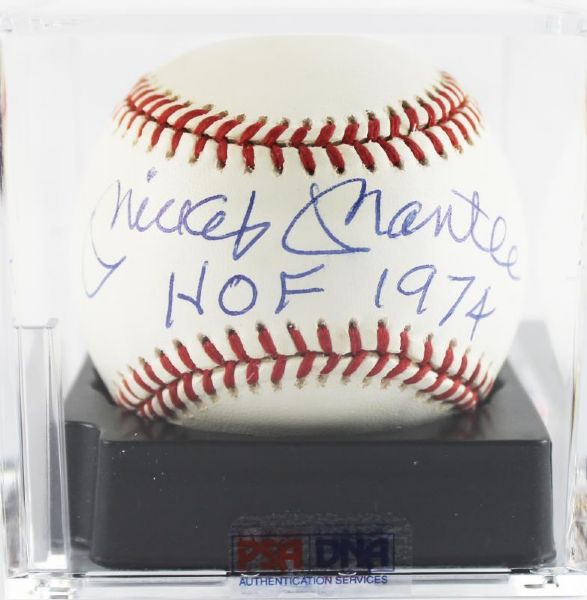 Mickey Mantle Superb Signed OAL Baseball w/"HOF 1974" Inscrip - PSA/DNA Graded NM-MT+ 8.5