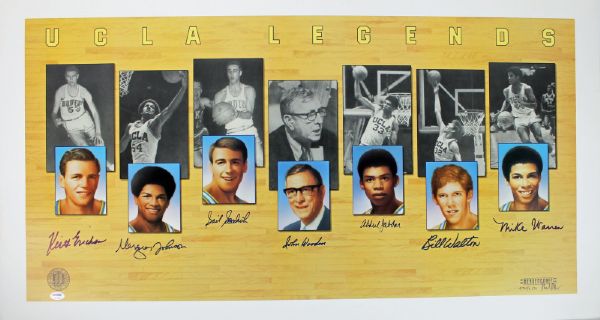 UCLA Legends (7) Abdul-Jabbar, Wooden, Walton, etc. Signed 22"x40" Lithograph (PSA/DNA)