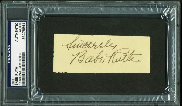 Babe Ruth Signed Album Page Segment with "Sincerely" Inscription (PSA/DNA Encapsulated)