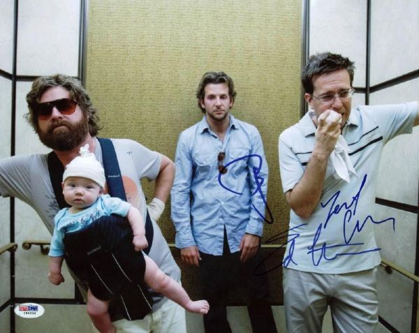 "The Hangover" Cast Signed 11" x 14" Color Photo w/ Cooper, Helms & Galifianakis (PSA/DNA)