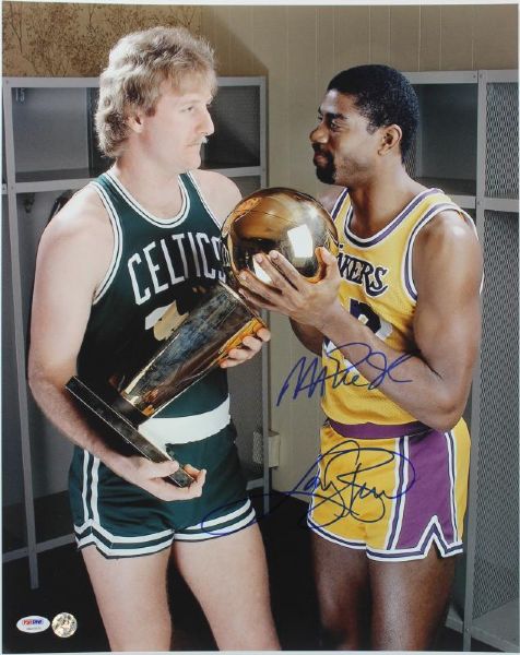 Magic Johnson & Larry Bird Signed 16" x 20" Color Photograph (PSA/DNA & Bird Holo)