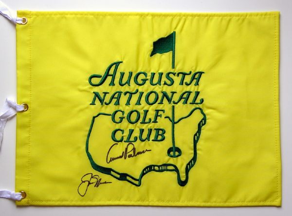 Jack Nicklaus & Arnold Palmer Dual Signed Rare Augusta National "Members Only" Souvenir Pin Flag (PSA/DNA)