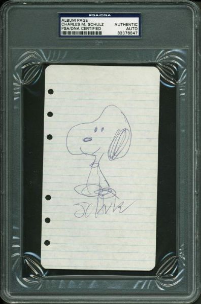 Peanuts: Charles Schulz Desirable Hand Drawn & Signed Snoopy Sketch (PSA/DNA Encapsulated)