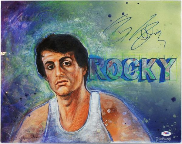Sylvester Stallone Signed Original 16" x 20" Acrylic Painting with Superb Autograph (PSA/DNA)