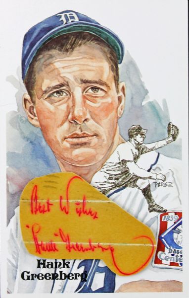 Hank Greenberg Signed Cut on Perez-Steele Galleries Postcard