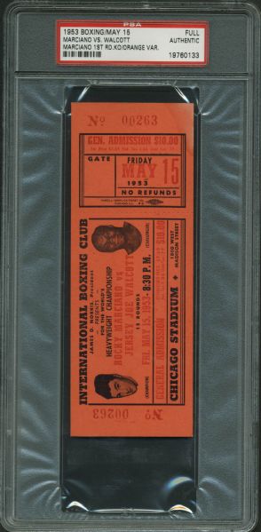 Marciano vs. Walcott: Lot of Five (5) Original Full Fight Tickets (5/15/53) - PSA Encapsulated!