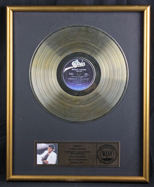 (Michael Jackson) Rare Original RIAA Gold Record Award Display for "Thriller"