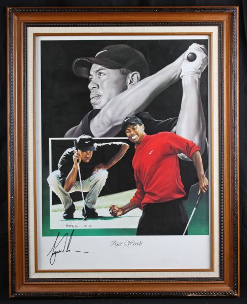 Tiger Woods Signed 18" x 24" Canvas Artwork Piece in Framed Display (JSA)