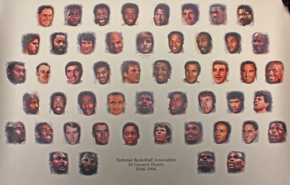 Ultra Rare Original "N.B.A. 50 Greatest Players" 25" x 40" Lithograph, Printers Proof