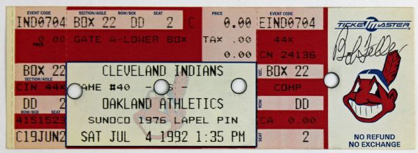 Bob Feller Signed Cleveland Indians Ticket (PSA/DNA)