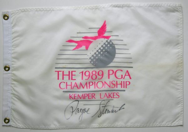 Payne Stewart RARE Single-Signed 1989 PGA Championship Pin Flag (First Major Win)(Green Jacket & PSA/DNA)