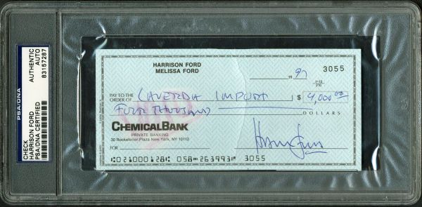 Harrison Ford ULTRA RARE Handwritten & Signed Personal Bank Check c. 1997 (PSA/DNA Encapsulated)