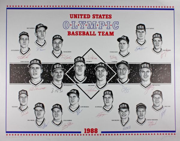 1988 Olympic Baseball Team (Gold Medal) Signed 22" x 28" Lithograph (PSA/DNA)