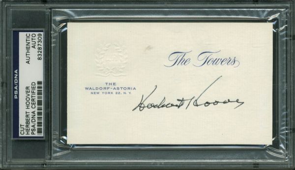 Herbert Hoover Signed Waldorf-Astoria Stationary Card (PSA/DNA Encapsulated)