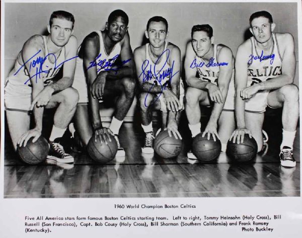 1960 Boston Celtics (World Champs) "Starting Five" Signed 16x20 w/Russell, Cousy, etc. (PSA/DNA)