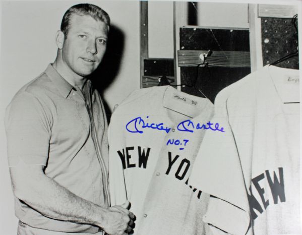 Mickey Mantle Signed 11" x 14" B&W Photograph with "No. 7" Inscription (PSA/DNA)