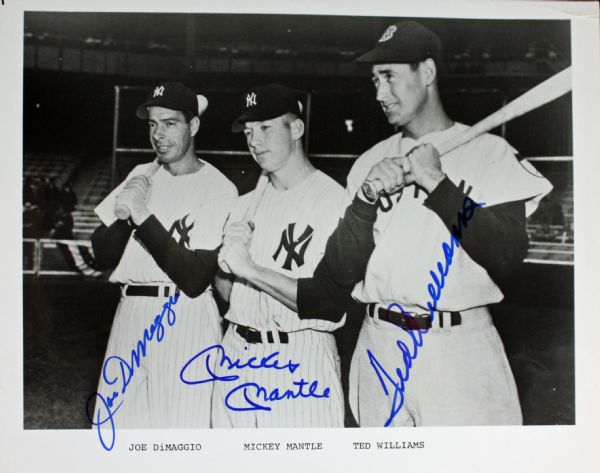 Mantle, DiMaggio & Williams Superbly Signed 8" x 10" B&W Photo (PSA/DNA)