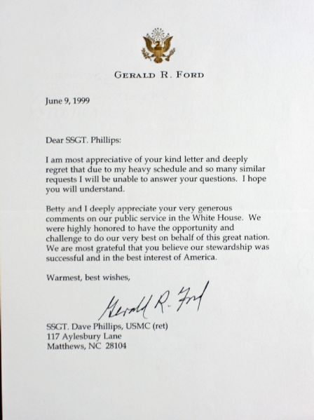 Gerald R. Ford Signed Typed Letter on Personal Stationary (PSA/DNA)