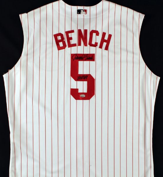 Johnny Bench Signed & Inscribed "HOF 89" Vintage Style Jersey (PSA/DNA)