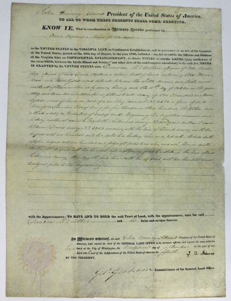 John Quincy Adams Signed Land Grant as President! (PSA/DNA)