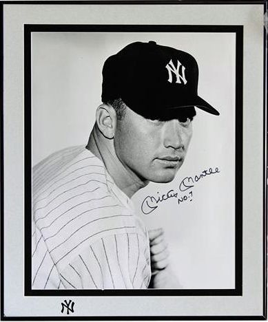 Mickey Mantle Signed & inscribed “No.7” 16” x 20” Framed Black & White Photo (PSA/DNA)