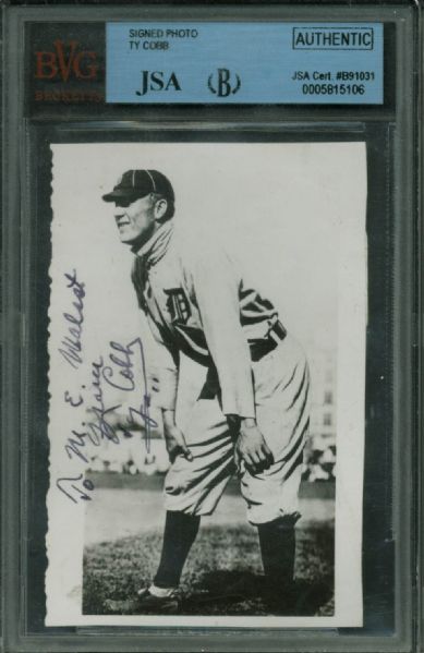 Ty Cobb Signed & Inscribed 3" x 4" Photograph (JSA Encapsulated)