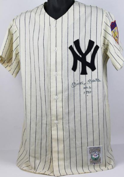 Mickey Mantle Signed 1951 Style Mitchell & Ness #6 Rookie Era Jersey with RARE "No. 6, 1951" Inscription (PSA/DNA)