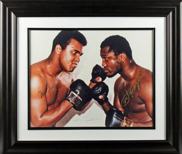 Muhammad Ali & Joe Frazier Signed & Framed 16" x 20" Color Photo (PSA/DNA)