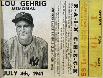 1941 Lou Gehrig Memorial Ticket Stub (PSA)
