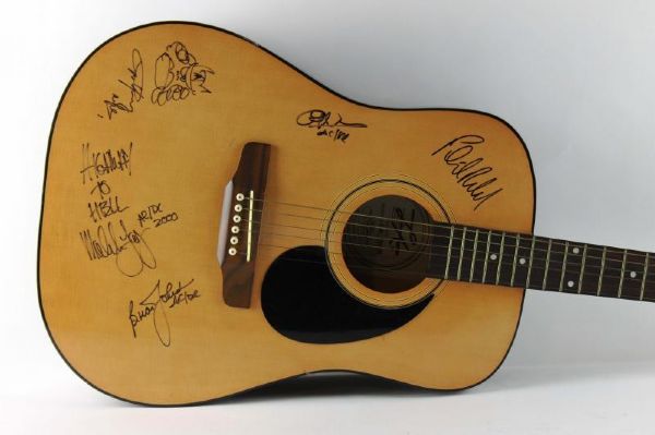 AC/DC Group Signed Acoustic Guitar with Angus Sketch and "Highway to Hell" Insc. (PSA/DNA)