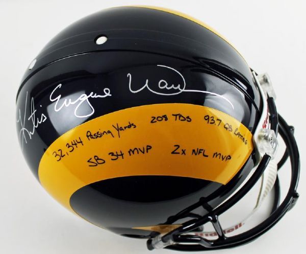 Kurt Warner RARE Signed Rams PROLINE Helmet with Full Name Auto & 5 Handwritten Career Stat Inscriptions (Tri-Star & PSA/DNA)