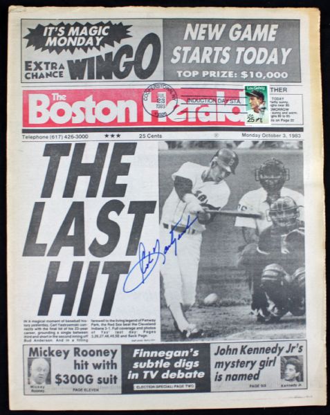 Carl Yastrzemski Signed 10/4/1983 Boston Herald Newspaper From Last Professional Game! (PSA/DNA)