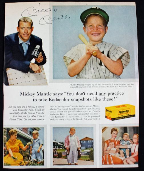 Mickey Mantle Signed Kodak Camera Advertisement Page (PSA/DNA)