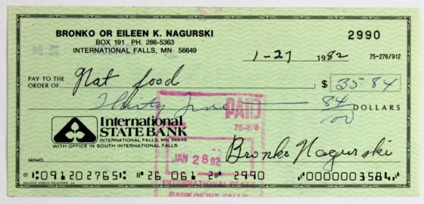 Bronko Nagurski Signed Personal Bank Check (PSA/DNA)