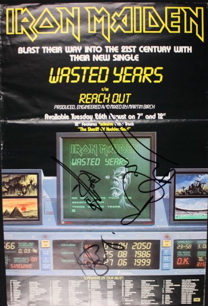 Iron Maiden Band (5) Signed Concert Poster  "Wasted Years" w/ Bruce Dickinson Gifted to Keep a Troubled Child in School! (PSA/DNA)
