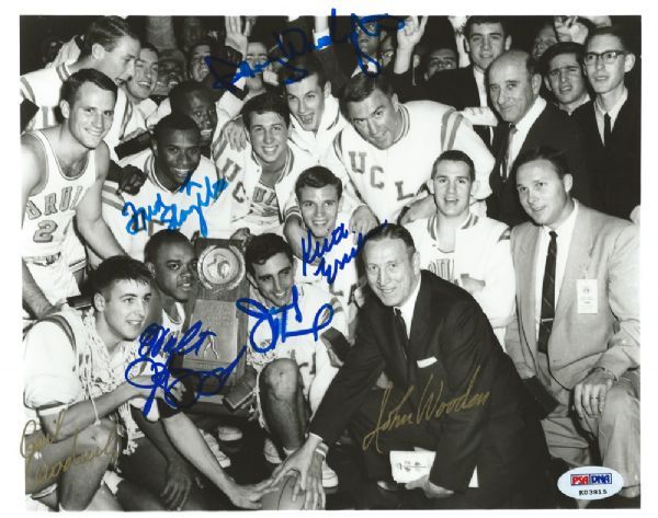 John Wooden & Gail Goodrich Signed 8" x 10" Photo feat. 1963-64 UCLA Bruins (1st Wooden National Champ Team!)