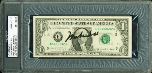 Muhammad Ali Graded GEM MINT 10 Signed Dollar Bill (PSA/DNA Encapsulated)