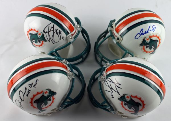 Miami Dolphins Lot of 4 Signed Mini-Helmets w/ Marino, Ginn, Odrick & Long (PSA/DNA)