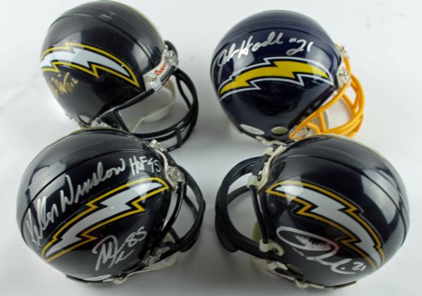 San Diego Chargers Signed Mini-Helmet Lot of 4 w/ Tomlinson, Gates, Kellen Winslow & Humphries (PSA/DNA & JSA)