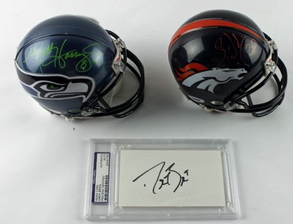 Misc Football Lot w/ Two Signed Mini-Helmets & Drew Brees Encapsulated Signature (PSA/DNA & JSA)